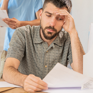 Man reviewing papers for employee or independent contractor status in California.